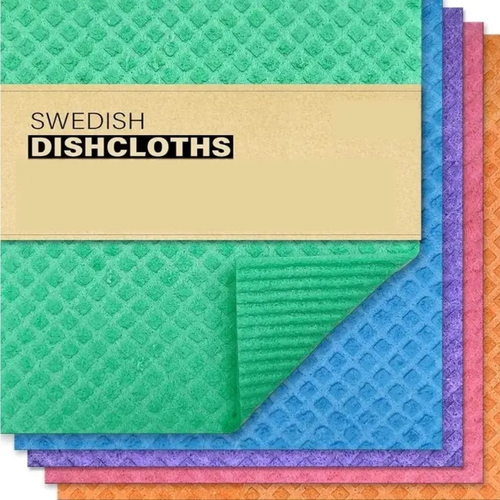 5 Pack Colorful Swedish Dishcloth Set Reusable Kitchen Cleaning Cloths - Picture 3 of 4